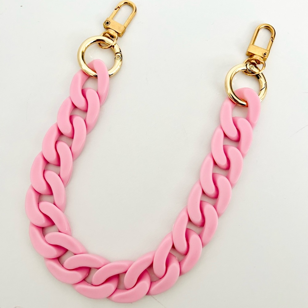 Pink soft rubber coated chunky chain link strap/charm